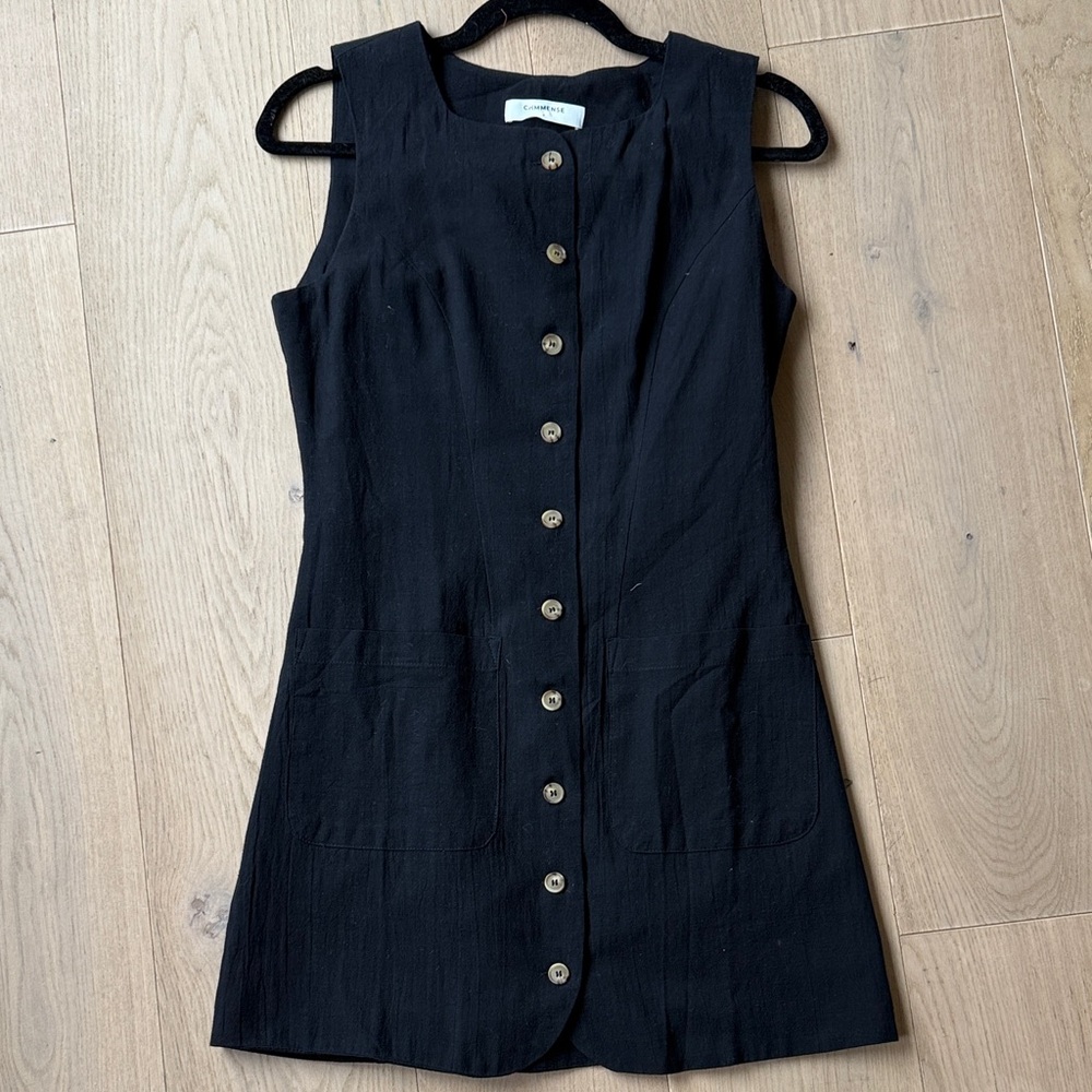 Commense Black Button-Front Mini Dress